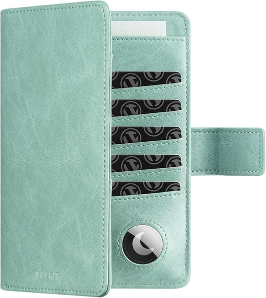 VULKIT Passport Holder with Airtag Holder RFID Blocking Passport Wallet Travel Leather Passport for Women(Mint Green)