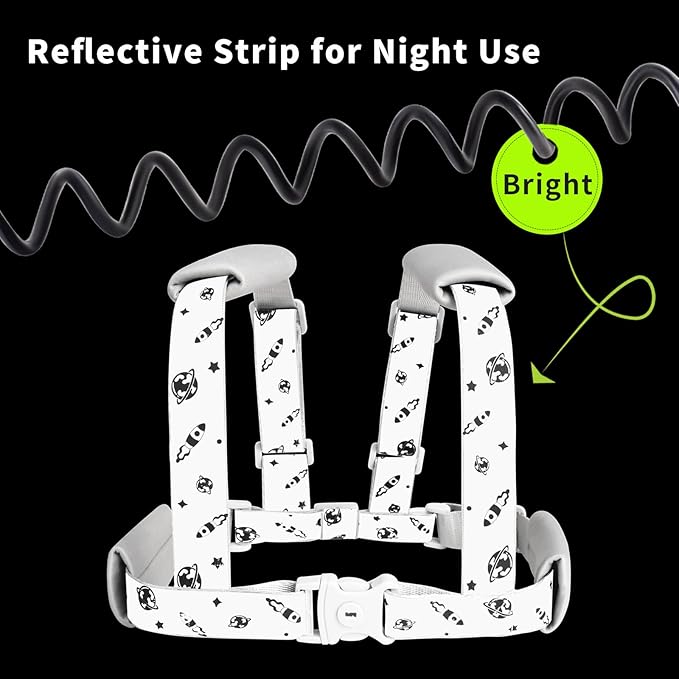 4 in 1 Toddler Harness Leash with Rocket Pattern, Reflective Kids Harnesses with Anti Lost Wrist Link, Child Leashes for Boys Girls,Suitable for Outdoor Activity