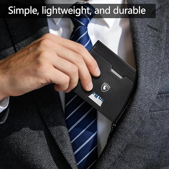GSOIAX Wallet for Men Slim RFID Blocking Front Pocket Bifold Wallet Leather Money Clip 10-12 Cards Mens Wallet with ID Window Thin Minimalist Credit Card Holder Birthday Gifts for Men Leather-Black