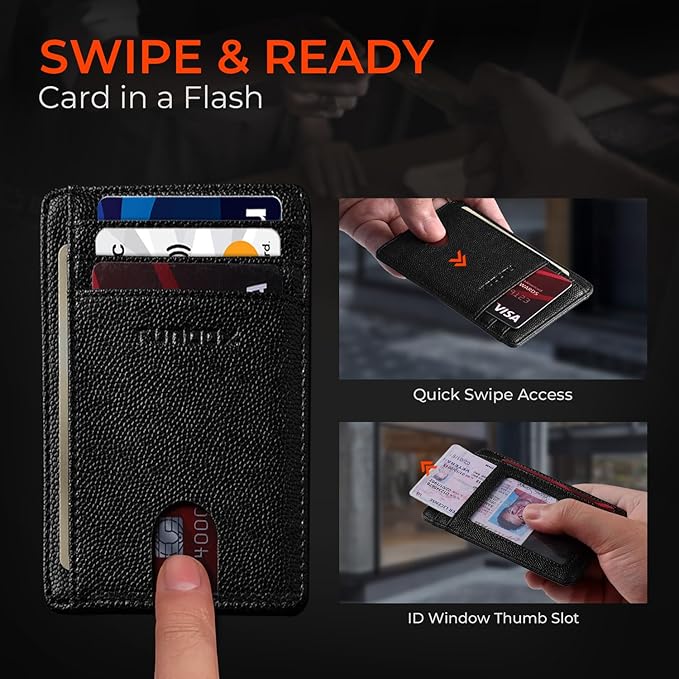 RUNBOX Slim ID Cases Minimalist Front Pocket RFID Blocking Leather Wallets for Men and Women Card Holder Wallets Gifts for men