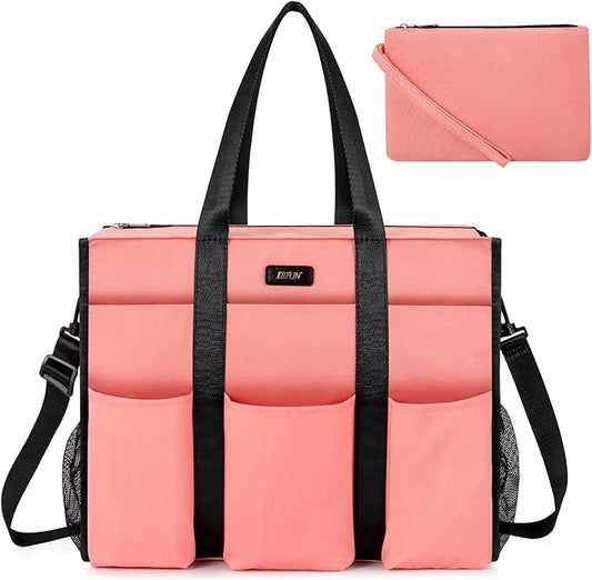 IBFUN Utility Tote Bag with 14/24 Pockets Zip Top Teacher Tote Bag for Teacher/Work Women