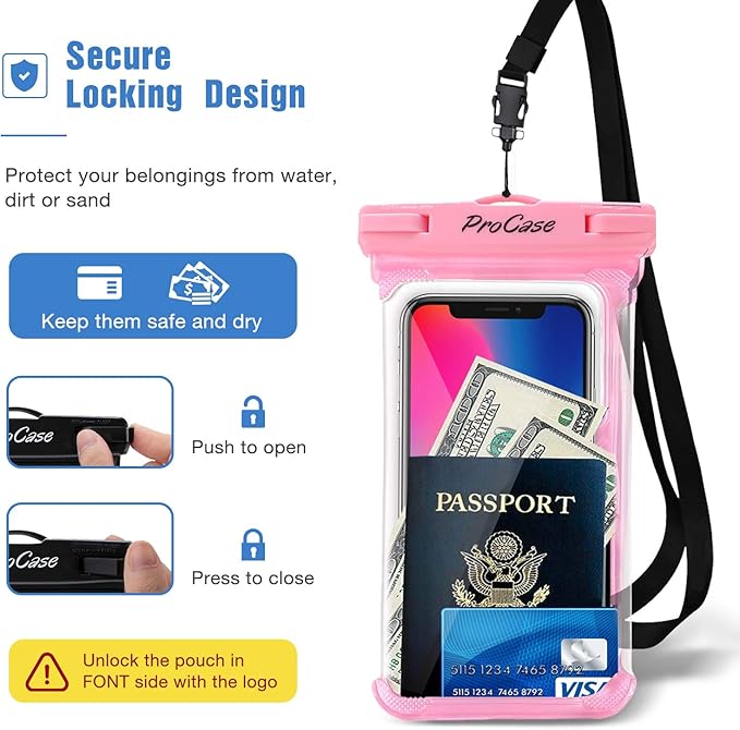 ProCase 2 Pack Waterproof Phone Pouch, Underwater Phone Case Up to 7", Dry Bag for iPhone 17 Air 16 15 14 13 Pro Plus Max, Galaxy S24 S23 S22 Ultra Pixel, Beach Essentials -Pink & Black