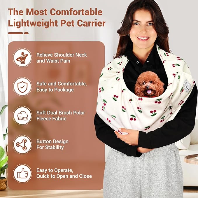 Dog Carrier Sling,Indoor Comfort Adjustable Cat Sling Carrier,with Front Pocket and Seat Belt Dog Carriers for Small Dogs Machine Washable,Suitable for Family Outdoor Use (Large, Cherry)