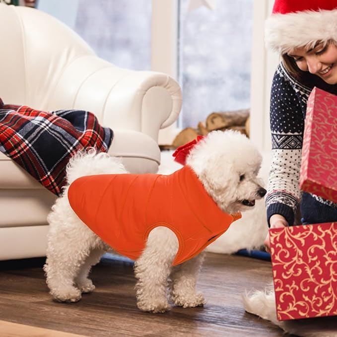 ASENKU Dog Winter Coat - Waterproof Windproof Dog Jacket, Warm Snowproof Doggie Puffer Vest for Cold Weather, Lightweight Snow Coats for Small Medium Large Dogs (Orange, S)
