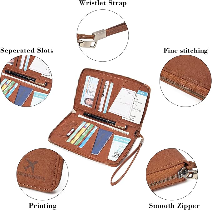 Family Passport Holder Wallet RFID Blocking Zippered Passport Wallet,Women and Men Travel Wallet Ladies Passport Cover