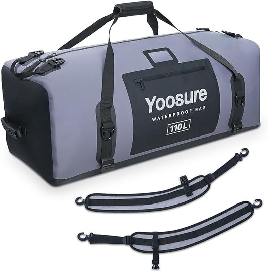 Waterproof Duffel Bag 110L- 700D PVC Dry Bag with Airtight Zipper, Large Dry Bag with Straps&Handles for Camping Boating Kayaking Rafting Canoeing Gym Beach Car Roof Storage (Grey)
