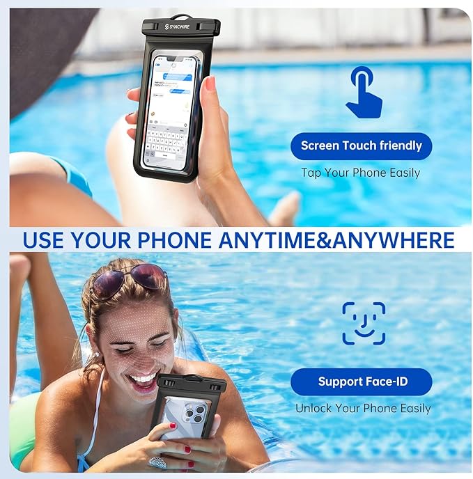 SYNCWIRE Waterproof Phone Pouch [2-Pack] - Universal IPX8 Waterproof Phone Case Dry Bag with Lanyard Compatible with iPhone 15 14 13 12 11 Pro XS MAX XR X Samsung S23 S22 S20 More Up to 7 Inches