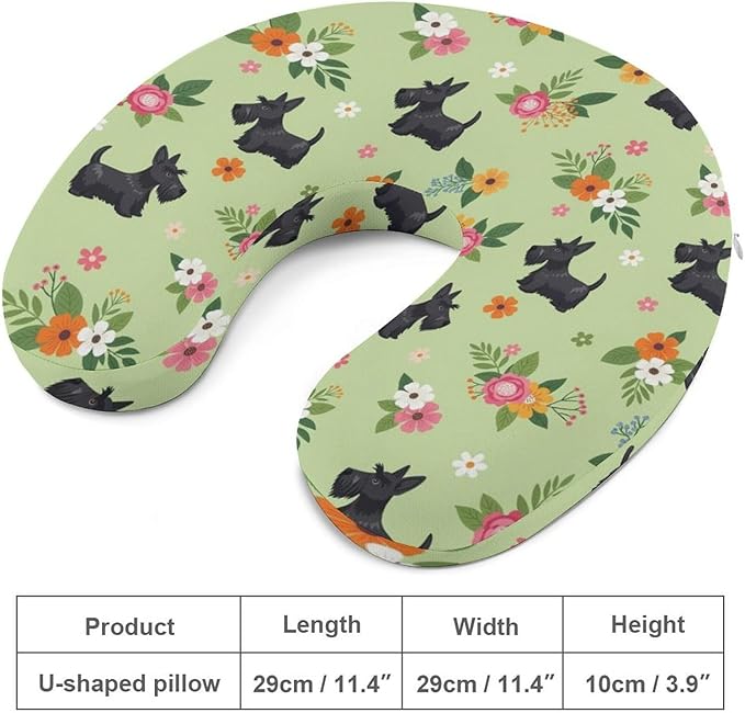 Luxury Memory Foam U-Shaped Neck Pillow Travel Support, Black Scottie Dog U-Shape, Removable Breathable Cover Home Office