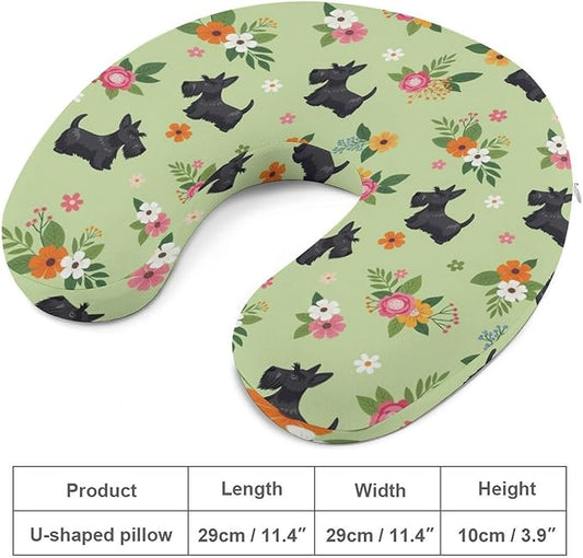 Luxury Memory Foam U-Shaped Neck Pillow Travel Support, Black Scottie Dog U-Shape, Removable Breathable Cover Home Office