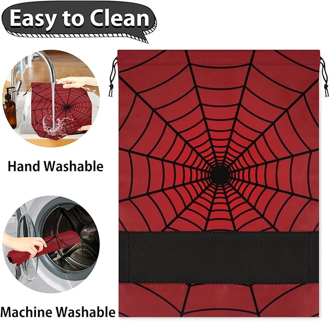 Spiders Red Web Travel Shoe Bag Waterproof Portable Shoe Bags for Storage with Drawstring Breathable Mesh Washing Organizer for Laundry Sneakers Boots Dance Shoes