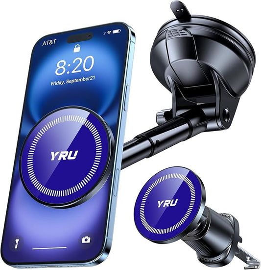 YRU[2025 Upgraded Magnetic Phone Holder for Car【Patented & Super Magnet】 for MagSafe Car Mount Dashboard Magnet Phone Holder Windshield Phone Stand for iPhone 16 15 14 13 Pro Max Samsung, Light Blue