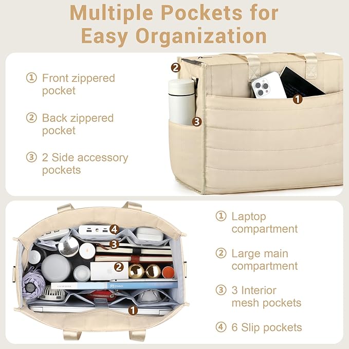 IBFUN Utility Tote Bag with 14/24 Pockets Zip Top Teacher Tote Bag for Teacher/Work Women