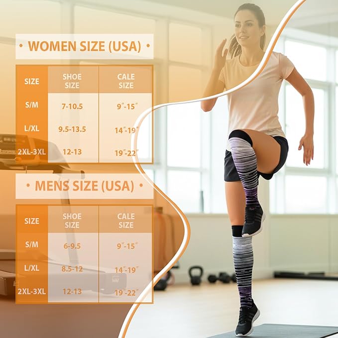 Graduated Compression Socks for Women&Men 20-30mmhg Knee High Socks Travel Hiking Running Stocking