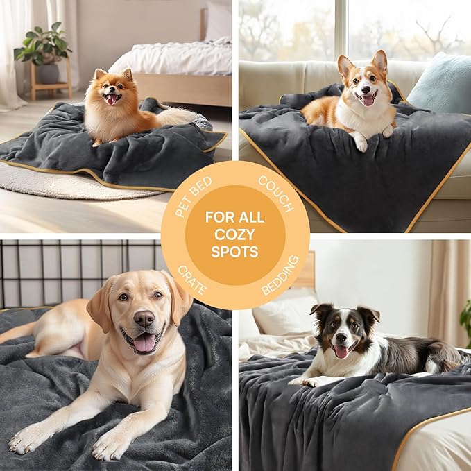 Luciphia Waterproof Pet Blanket, Liquid Pee Proof Dog Blanket for Sofa Bed Couch, Reversible Sherpa Fleece Furniture Protector Cover for Small Medium Large Dogs Cats, Grey+Beige Large（65" x 57"）