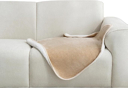 gogobunny Waterproof Pet Blanket for Small Dogs and Cats, Reversible Sherpa Fleece Soft Plush Throw for Couch Protection, Washable Furniture Protector (Beige, 30x30 inches)