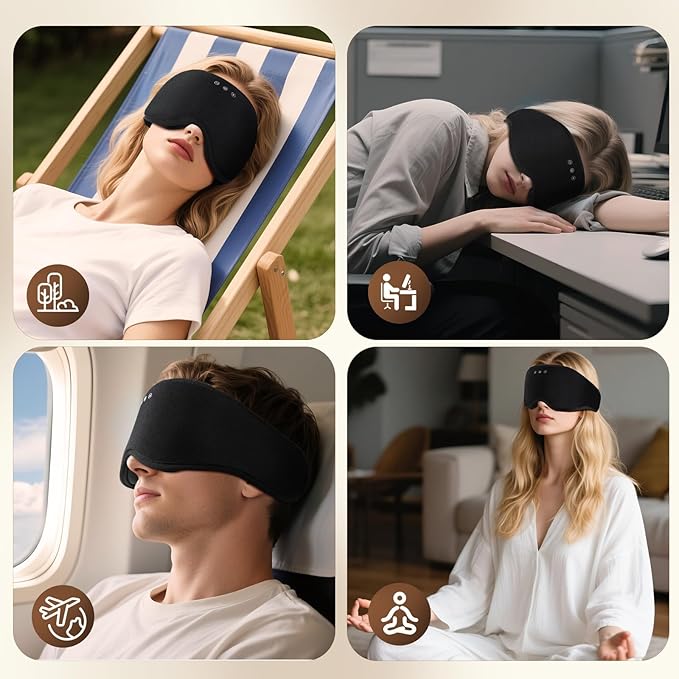 Sleep Eye Mask with Wireless Headphones - 29 Soothing White Noise Sounds, 3D Zero Pressure Eye Maks for Women & Men, Blackout Sleeping Masks for Side Sleeper, Removable Eye Cover (Black)