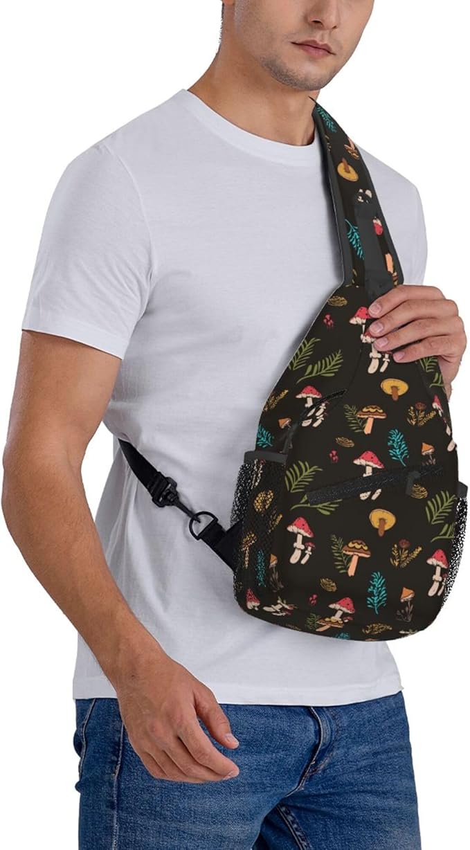 Botanical Mushroom Sling Backpack Crossbody Bag Casual Chest Bags Travel Hiking Daypack Shoulder Bag for Women Men