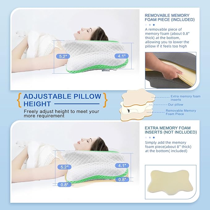 Pain Relief Cervical Pillow for Neck Support,Adjustable Ergonomic Pillow Cozy Sleeping,Odorless Orthopedic Memory Foam Pillows,Contour Bed Pillow for Side Back Stomach Sleeper