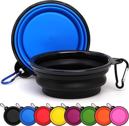 2 Pack Dog Bowl Pet Collapsible Bowls with Clasp Puppy Travel Bowl Portable Cats Water Food Dish for Walking Parking Outdoors Traveling