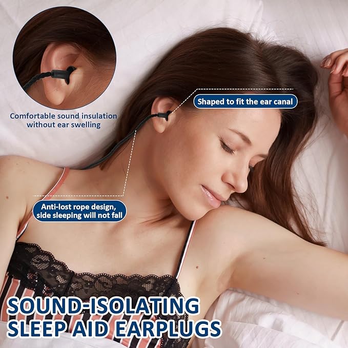 Xuhal 200 Pairs Black Corded Ear Plugs Silicone Reusable Earplugs Sound Blocking Individually Wrapped Ear Plugs Protection Hearing EarPlugs for Sleeping, Music, Shooting, Construction Work, Sports