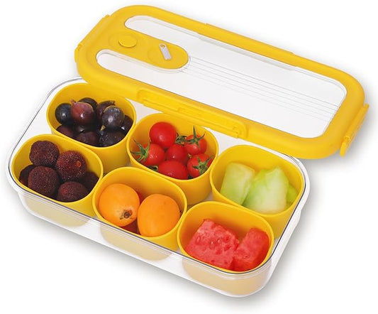 Snackle Box Container with 6 Compartments, Portable Snack Serving Tray, Reusable Food Fridge Storage Organizer, BPA-free, Perfect for Outdoor Road Travel/Party/Picnic
