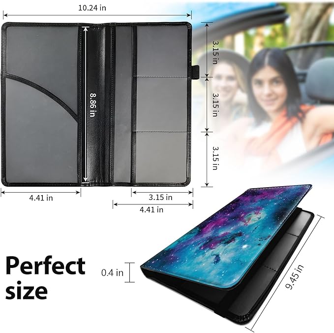 Car Registration and Insurance Holder, Leather Car Glove Box Organizer, Cool Car Accessories for ID, Driver's License Cards & Essential Document, business cards, Men&Women,Shining Starry Sky
