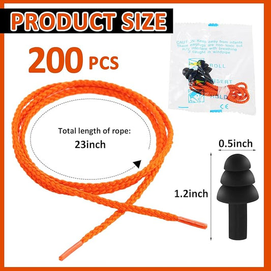 Xuhal 200 Pairs Corded Ear Plugs Silicone Earplugs with Cord Individually Wrapped Reusable Earplugs Sleep Noise Cancelling Hearing Protection for Snoring Shooting Studying Construction (Black)