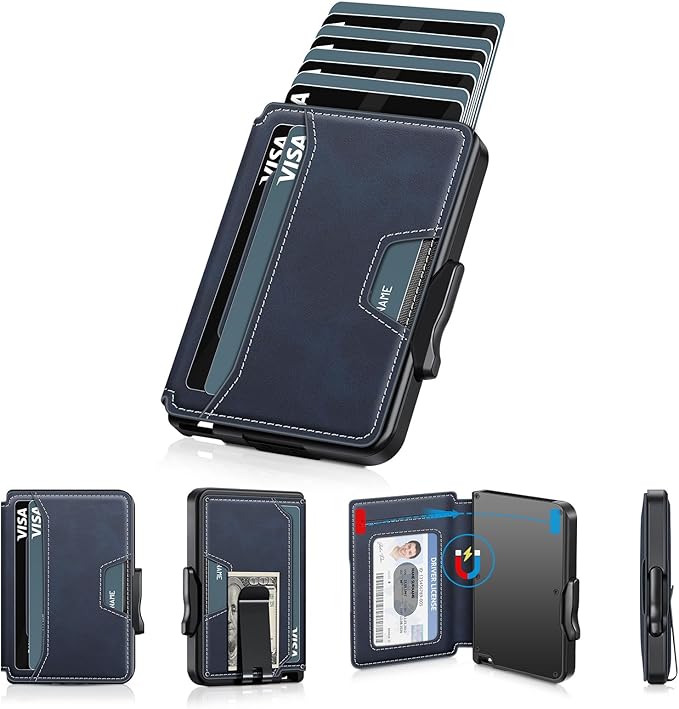 Wallet for Men, Mens Wallet Minimalist Slim Wallet, RFID Blocking Smart Pop Up Wallet with Money Clip & ID Window, Metal Compact Wallet, Aluminum Credit Card Holder Wallet