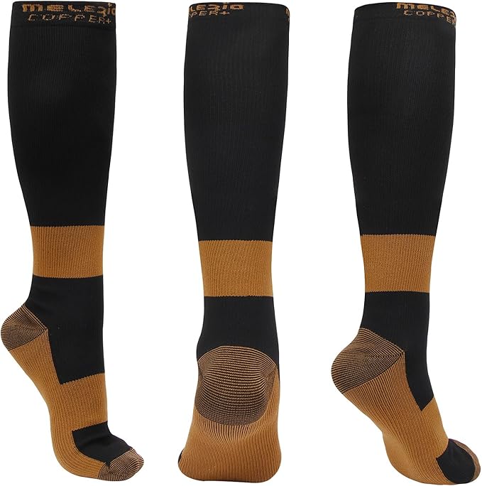 MELERIO Copper Compression Socks Men Women 4 Pairs 15-20 mmhg Comfortable Circulation for Edema Varicose Veins and Anti-Fatigue