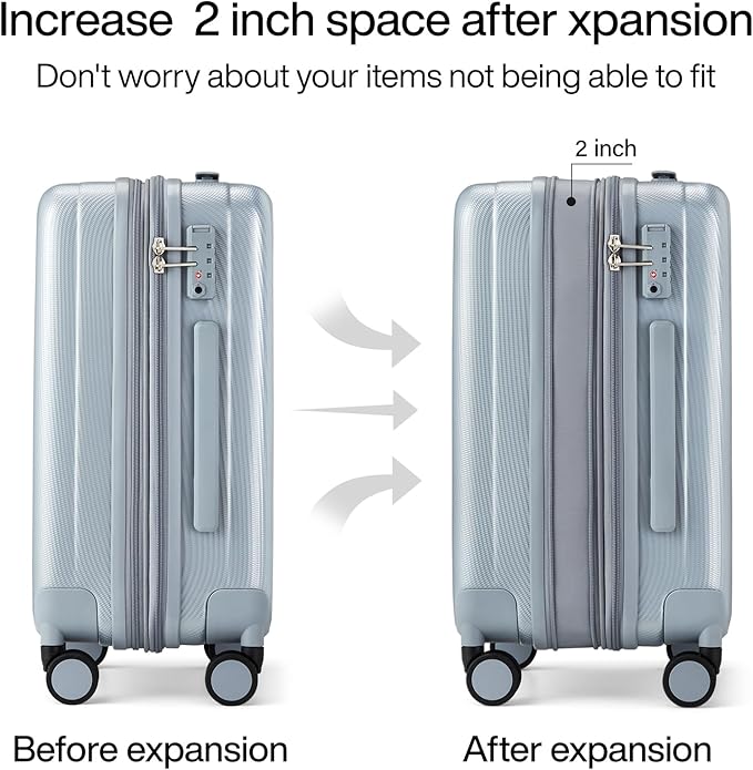 Hanke 24 Inch Expandable Checked Luggage Lightweight PC Hard Shell Luggage Suitcases with Wheels Travel Luggage Rolling Large Suitcase Travel Luggage Bag for Go to University.(Gray)