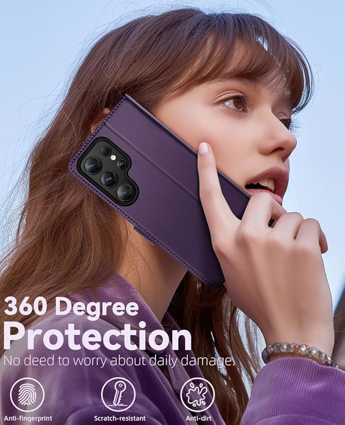 OCASE Compatible with Galaxy S25 Ultra Wallet Case, PU Leather Flip Folio Case with Card Holders RFID Blocking Kickstand [Shockproof TPU Inner Shell] Protective Phone Cover 2025, Dark Purple