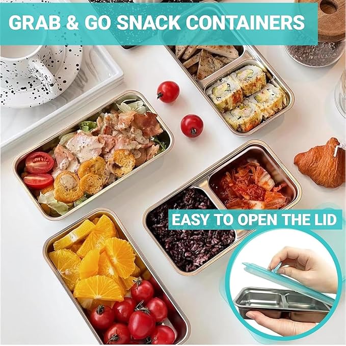Ehigta 2 Pack Stainless Steel Snack Containers, Grab and Go Reusable Food Storage Containers with Lids for Lunch, Picnic, Outdoors & Fitness.