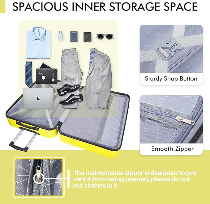 AnyZip Luggage PC ABS Hardside Lightweight Suitcase with 4 Universal Wheels TSA Lock Checked-Large 28 Inch Yellow