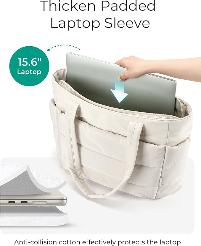 BAGSMART Tote Bag for Women, Lightweight Puffy Tote Bag with Compartments Shoulder Bag Handbag for Travel, Work, Gym
