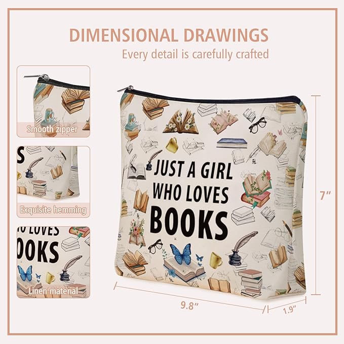 Book Lovers Gifts: Perfect Book themed Cosmetic Bag Just A Girl Who Loves Books For Daughters, Sisters, Friends,Teen Girls & Women.Ideal Bookish Gift For Travel, Birthdays, & Christmas.