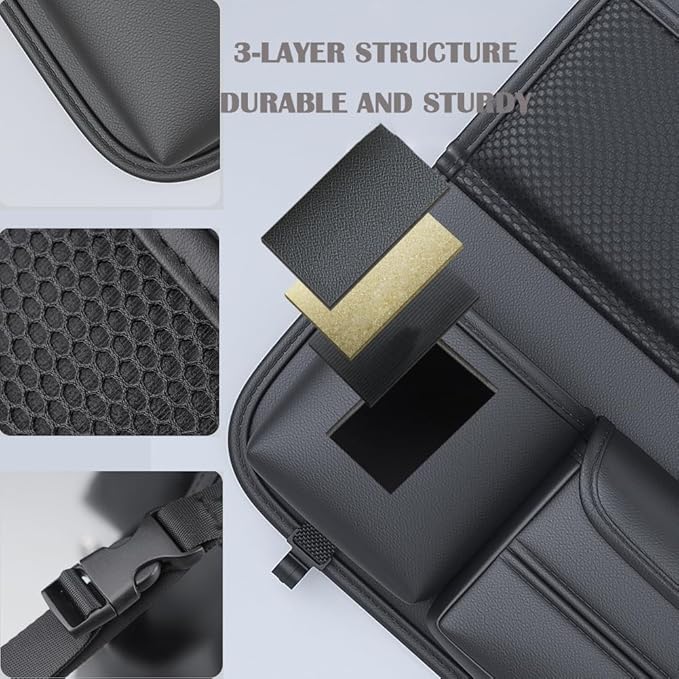 Car Backseat Organizer with Foldable Table Tray,Hanging Storage Bag with Touch Screen Phone Holder,Premium PU Leather Material,Compatible with Most Vehicles,Inner Car Accessories