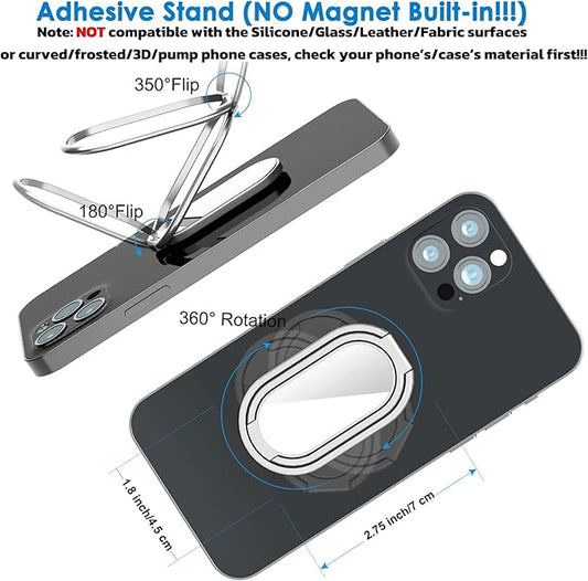 Phone Holder Foldable Phone Stand Phone Ring Holder Finger Kickstand 360° Rotation Cell Phone Stand Metal Phone Grip for Magnetic Car Mount Sticky Phone Grip Compatible with Most Smartphones