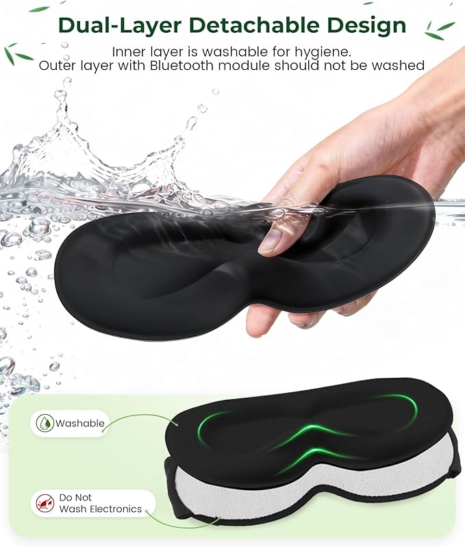 MUSICOZY Bamboo 3D Bluetooth Sleep Mask Headphones, Ultra-Soft Bamboo Fiber Wireless Sleep Headphones, Ultra-Thin Speakers, Double-Layer Detachable Eye Mask for Side Sleepers, Gifts for Men Women