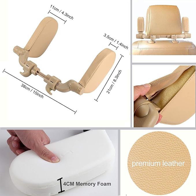 Car Headrest Pillow, Roadpal Adjustable Sleeping Headrest for Car Seat, Head Neck Support Rest Pillows for Kids Adults Travel, Fits ONLY Seats with 2 Metal Rods, PLS Check Before Purchase