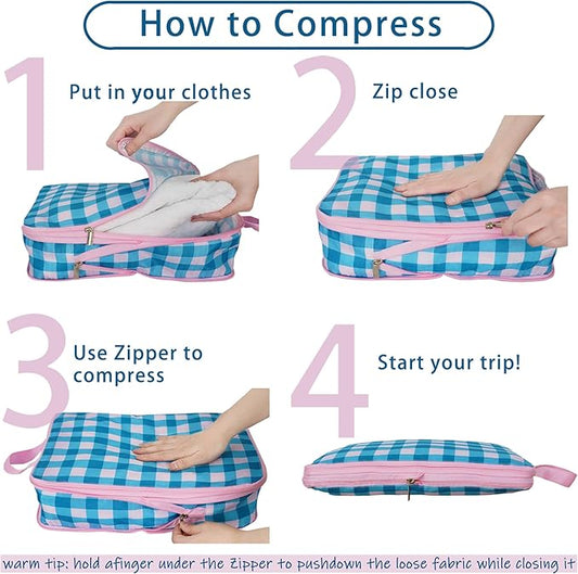 8 Pcs Compression Packing Cubes for Travel, Lightweight Waterproof Luggage Organizer Bags Set, Washable Packaging Cubes for Women Backpack Carry-On Suitcases