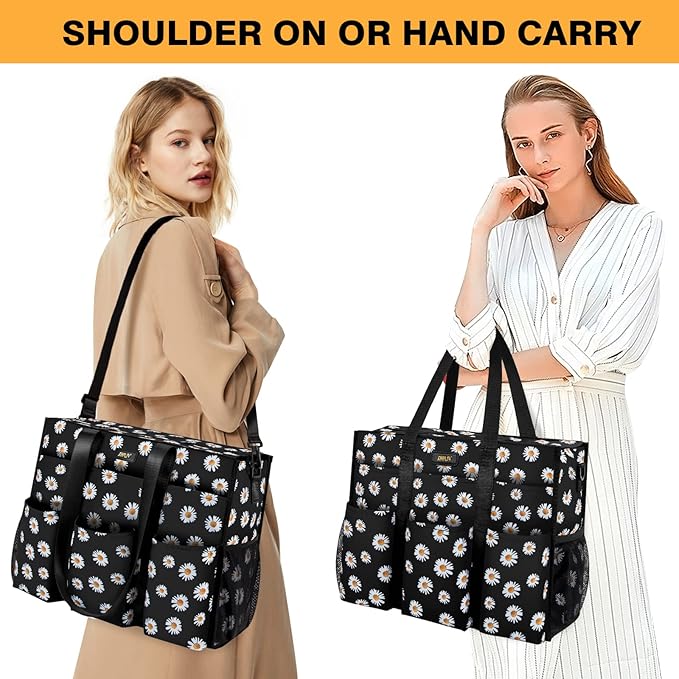 IBFUN Utility Tote Bag with 14/24 Pockets Zip Top Teacher Tote Bag for Teacher/Work Women