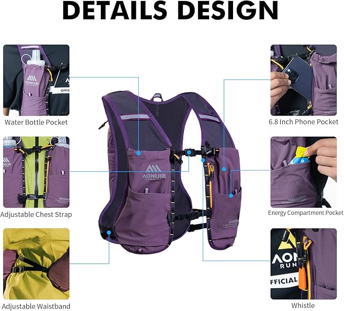 AONIJIE Running Hydration Vest for Men & Women, 8L Hydration Backpack, Multiple Pocket Designs for Water Bottles/Bladders, Lightweight Breathable for Hiking, Climbing, Marathon & Cycling - Green
