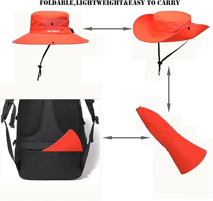 Womens Summer Sun Hat Beach Hat Wide Brim Outdoor UV Protection Hat Foldable Cool Mesh Ponytail Bucket Hat