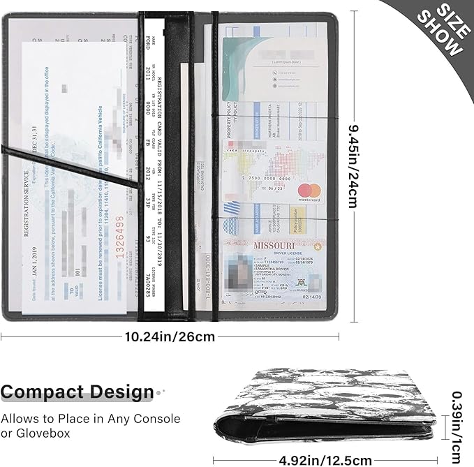 Bolaz Skulls Car Registration and Insurance Holder Leather Vehicle Document Glove Box Organizer for License Cards Accessories