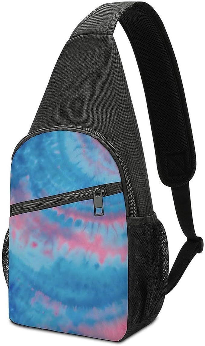 SWEET TANG Fashion Sling Backpack for Men Women, Lightweight Sling Shoulder Bag, Outdoor Chest Crossbody Bike Gym Runner Daypack with Adjustable Strap, Tie Dye Blue And Pink