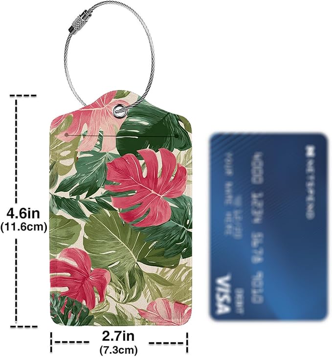 Boho Tropical Palm Leaves Luggage Tag 3 Pack Travel Cruise Luggage Tags for Suitcases, Identifiers Bag Tags with Privacy Flap, Baggage Name Tag for Women Men Luggage Backpack Handbag School Bag