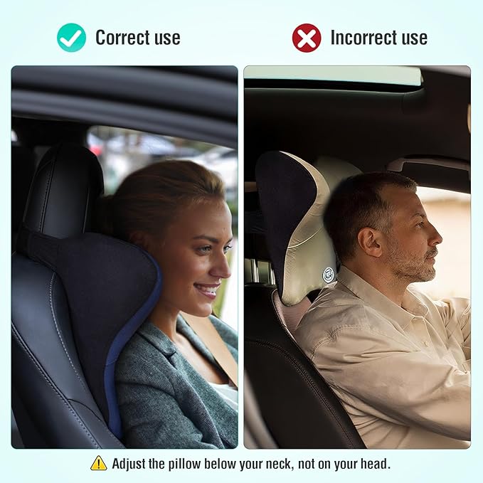 Car Neck Pillow for Driving Seat, Soft Memory Foam Headrest Pillow with Adjustable Strap and Removable Cover, Ergonomic Neck Support for Car, Office Chair, Gaming Chair – Black