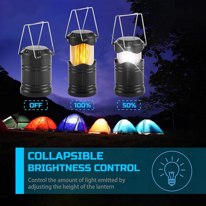 Lichamp 4 Pack LED Camping Lanterns, Collapsible Flameless Candles Tea Lights, Portable Battery Powered Camping Lights Emergency Supplies Kit, Black