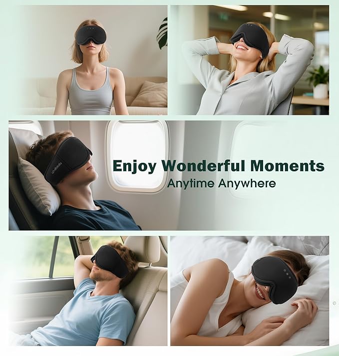 3D Bamboo Cotton Sleep Mask with Headphones Bluetooth 5.4, LC-dolida 2025 New Bluetooth Sleep Mask Headphones for Side Sleepers Women Men, Sustainable Luxury for Better Sleep