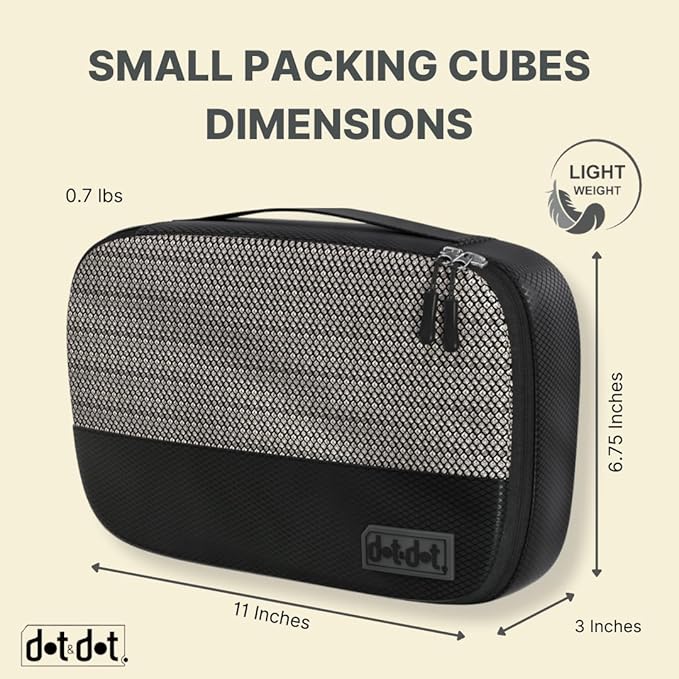 5pc Small Black Packing Cubes for Suitcases - Travel Packing Organizers for Carry on Suitcase - Luggage Cubes set of 5